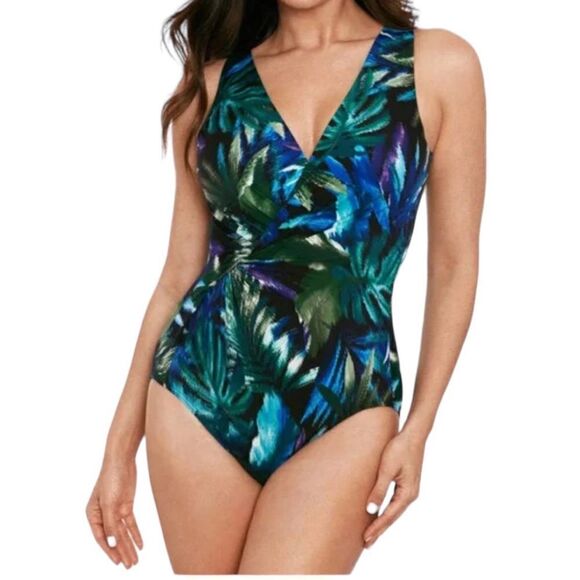 MiracleSuit Siren Underwire Swimsuit Tropical Palms size 12 - Picture 2 of 11